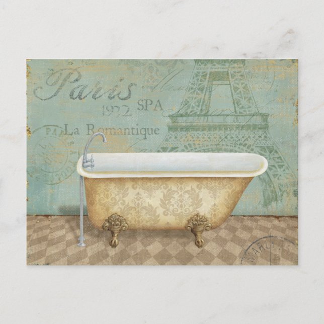 Vintage Brown French Bathtub Postcard (Front)