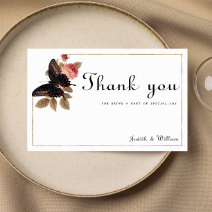 Vintage brown gold pink butterfly floral Thank You Invitation