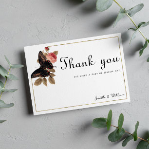 Vintage brown gold pink butterfly floral Thank You Invitation