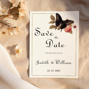 Vintage brown gold pink butterfly Save the Date Invitation