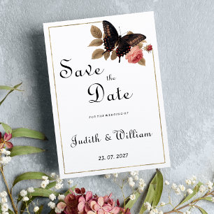 Vintage brown gold pink butterfly Save the Date Invitation
