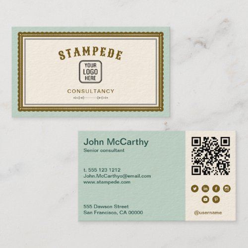 Vintage Brown Gray Blue-Green Post-stamp Border Business Card