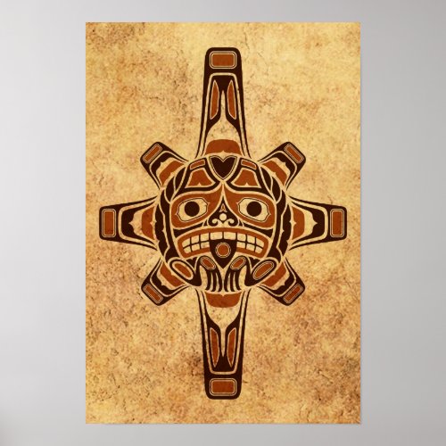 Vintage Brown Haida Sun Mask Poster