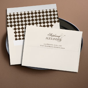 Vintage Brown & Ivory Checkered Old Money Wedding Envelope
