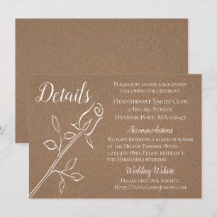 Vintage Brown Kraft Wedding Details Country Rose Invitation