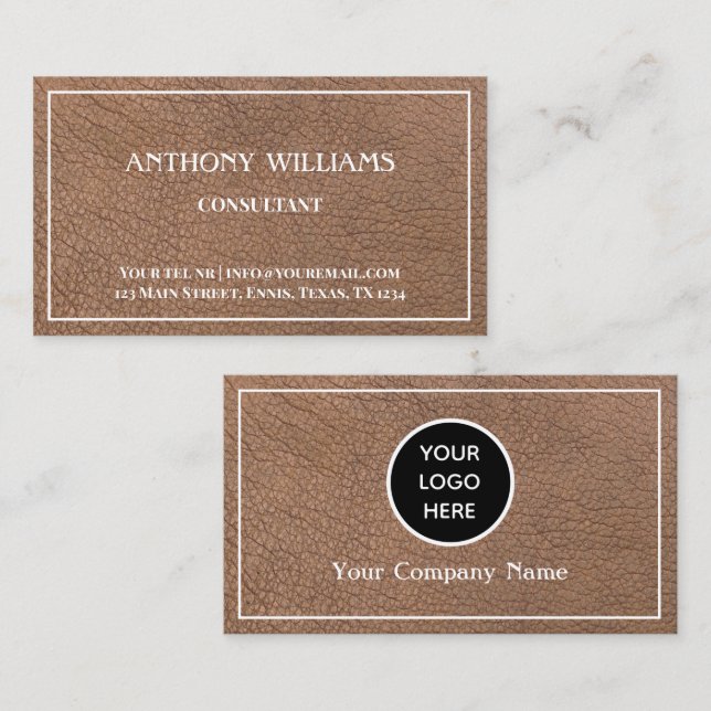 Vintage Brown Leather Logo Company Texture Business Card (Front/Back)