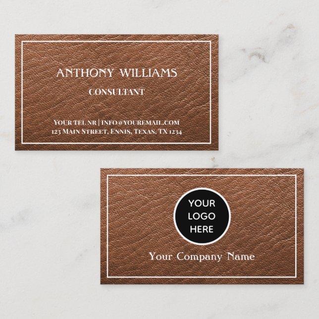 Vintage Brown Leather Logo Company Texture Business Card (Front/Back)
