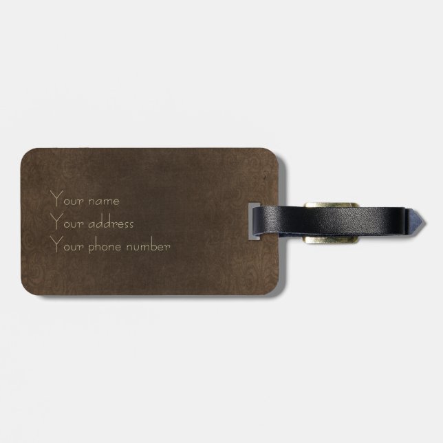 vintage brown leather look luggage tag (Back Horizontal)