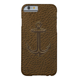 Vintage Brown Leather, Nautical Anchor Gold Accent Barely There iPhone 6 Case