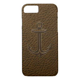 Vintage Brown Leather, Nautical Anchor Gold Accent iPhone 8/7 Case