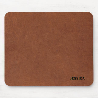 Vintage brown leather texture monogram mouse pad