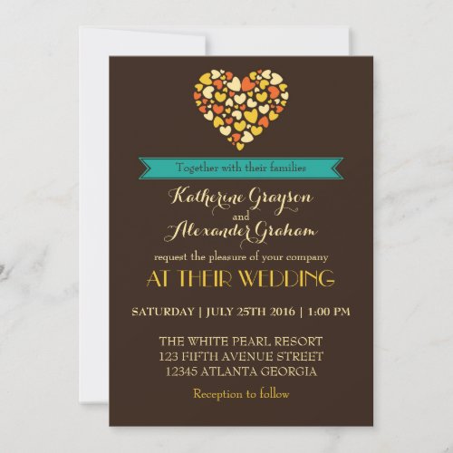 Vintage Brown Love and Heart Wedding Invitation