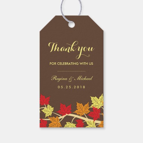 Vintage Brown Maple Leaf Autumn Wedding Gift Tag