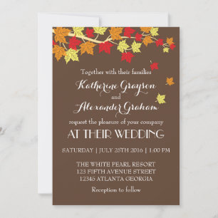 Vintage Brown Maple Leaves Fall Wedding Invitation