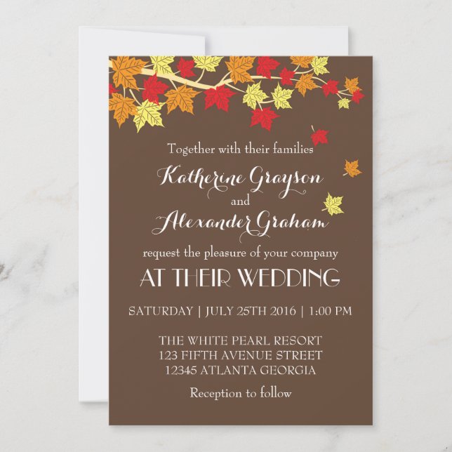Vintage Brown Maple Leaves Fall Wedding Invitation (Front)