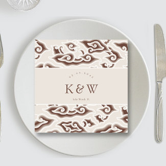 Vintage Brown Monochrome Batik Initials Wedding