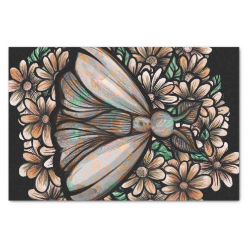 Vintage Brown Moth Nature Lovers Daisies Daisy     Tissue Paper