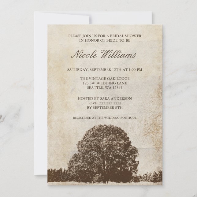 Vintage Brown Oak Tree Bridal Shower Invitation (Front)