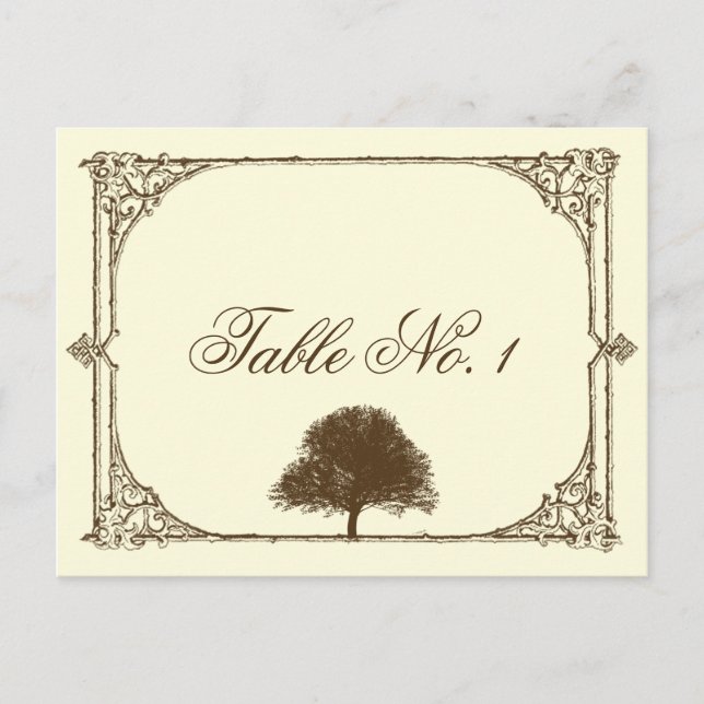 Vintage Brown Oak Tree on Cream Table Number (Front)