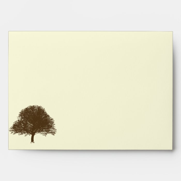 Vintage Brown Oak Tree on Cream Wedding Envelope