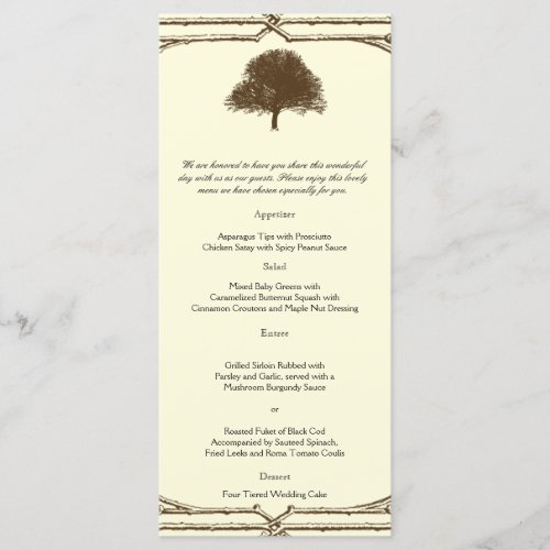 Vintage Brown Oak Tree on Cream Wedding Menu