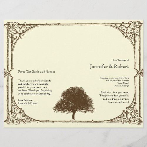 Vintage Brown Oak Tree on Cream Wedding Program