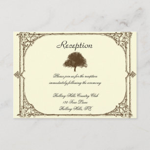 Vintage Brown Oak Tree on Cream Wedding Reception Invitation