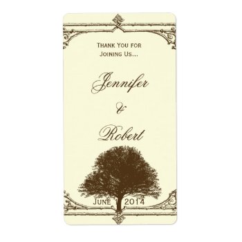 Vintage Brown Oak Tree On Cream Wine Label by NoteableExpressions at Zazzle