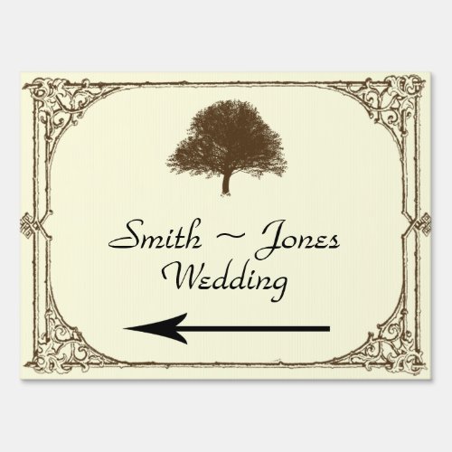 Vintage Brown Oak Tree Wedding Direction Sign