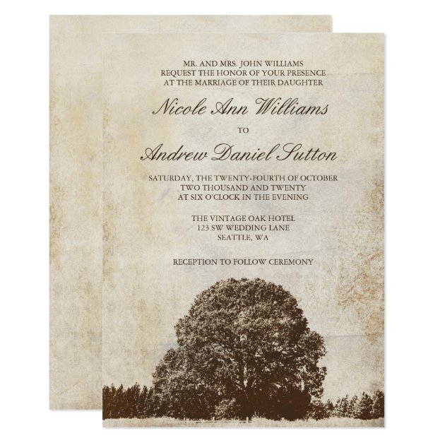 Vintage Brown Oak Tree Wedding Invitations