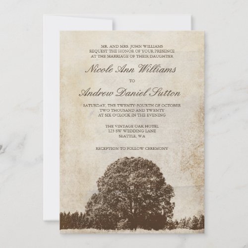 Vintage Brown Oak Tree Wedding Invitations