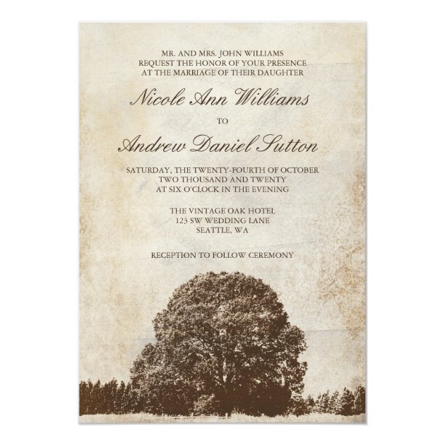 Vintage Brown Oak Tree Wedding Invitations