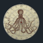 Vintage Brown Octopus with Anchors Dart Board<br><div class="desc">This beautiful antique octopus drawing* from the 19th Century has been recolored brown and placed on a pretty light brown-beige distressed / grunge background with a faint anchor pattern. The result is an original dartboard to match your nautical and beach theme home decor. The fancy, Victorian octopus has plenty of...</div>