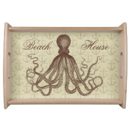 Vintage Brown Octopus with Anchors Serving Tray