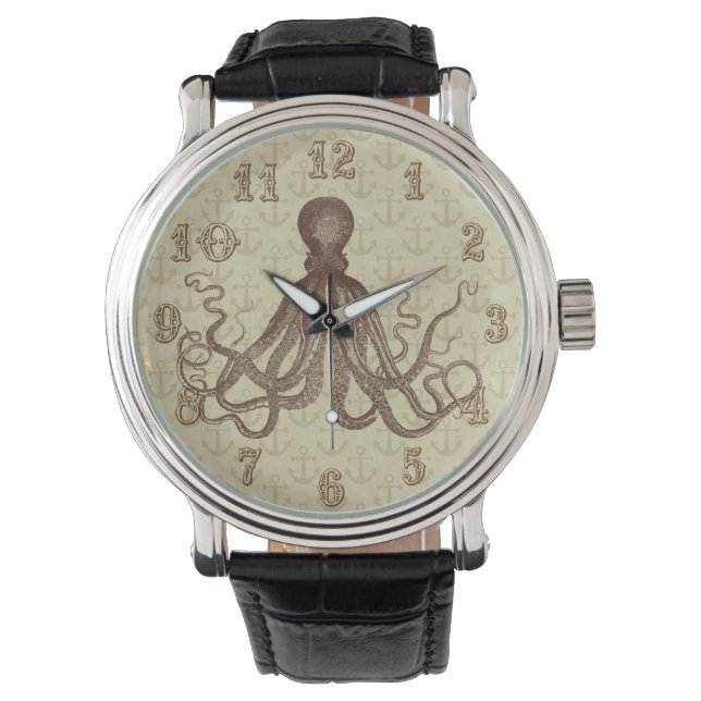 Vintage Brown Octopus with Anchors Watch (Front)