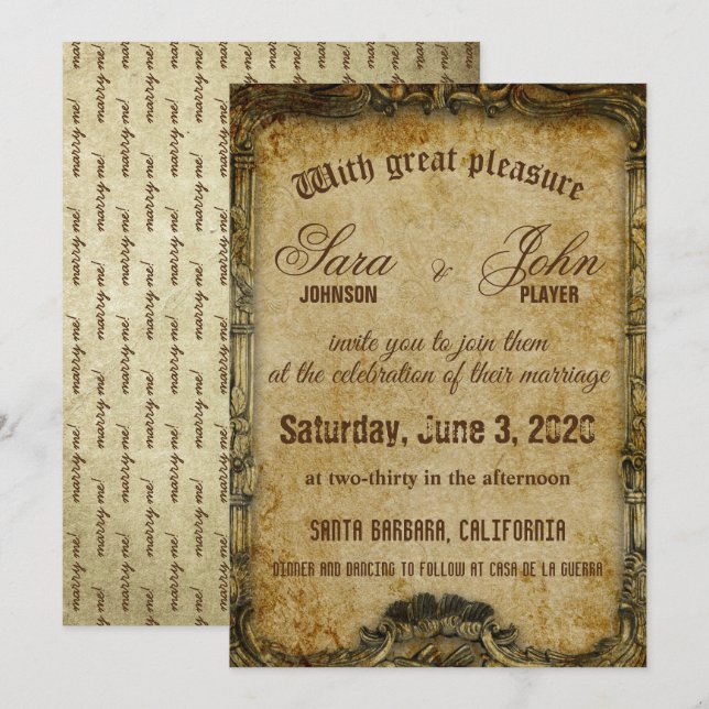 Vintage Brown old paper wedding invitation (Front/Back)
