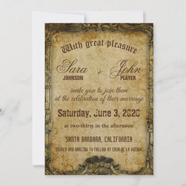 Vintage Brown old paper wedding invitation (Front)