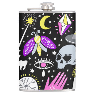 Vintage brown-orange tartan plaid. flask