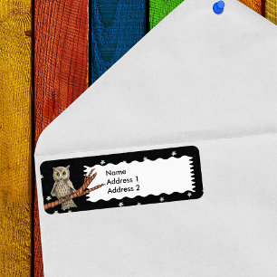 Vintage Brown Owl Blue Necklace Moon Stars Label