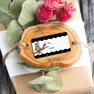 Vintage Brown Owl Necklace Crescent Moon Stars Label