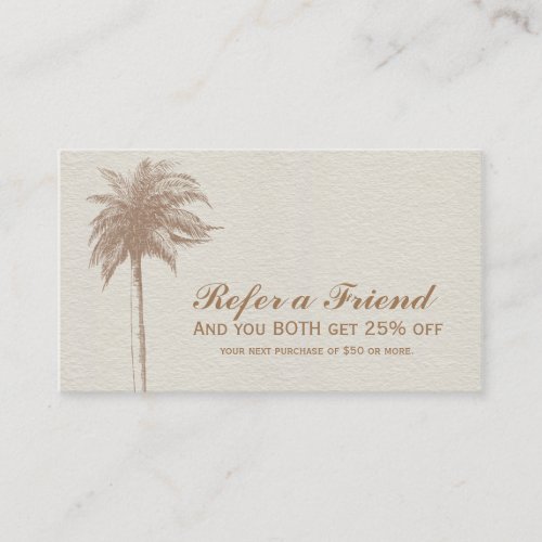 Vintage Brown Palm Tree Beach Refer A Friend Referral Card