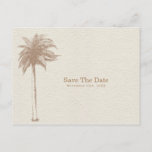 Vintage Brown Palm Tree Beach Save the Date Announcement Postcard