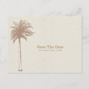 Vintage Brown Palm Tree Beach Save the Date Announcement Postcard