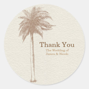 Vintage Brown Palm Tree Beach Wedding Favor Classic Round Sticker