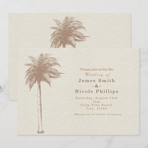 Vintage Brown Palm Tree Beach Wedding Invitations