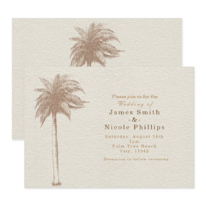 Vintage Brown Palm Tree Beach Wedding Invitations