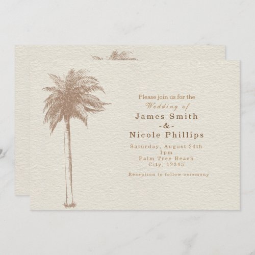 Vintage Brown Palm Tree Beach Wedding Invitations