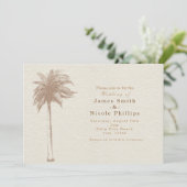 Vintage Brown Palm Tree Beach Wedding Invitations (Standing Front)