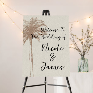Vintage Brown Palm Tree Beach Wedding Welcome Sign