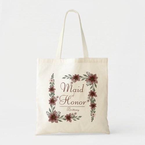 Vintage Brown_Pink Floral Maid of Honor Tote Bag